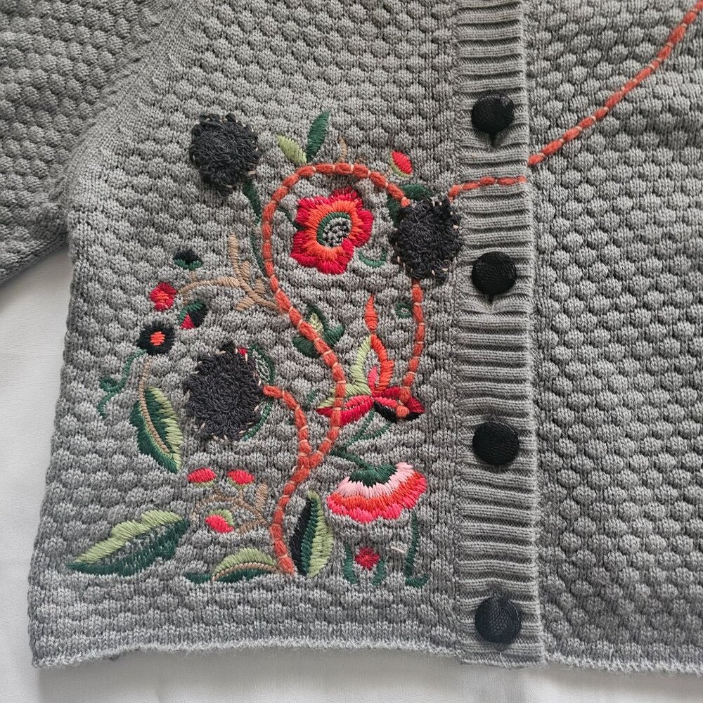 Nick & Mo Anthropologie Floral Embroidered Knit Cropped Cardigan Women's Medium - Picture 7 of 16